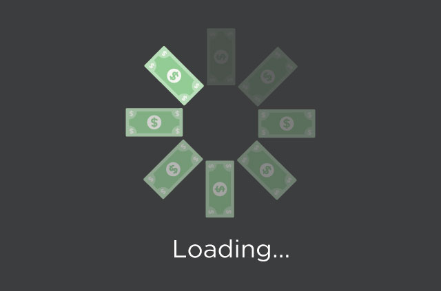 Dollars forming a circular “wait” icon above a “Loading…” message. Without net neutrality, expect a slower internet.