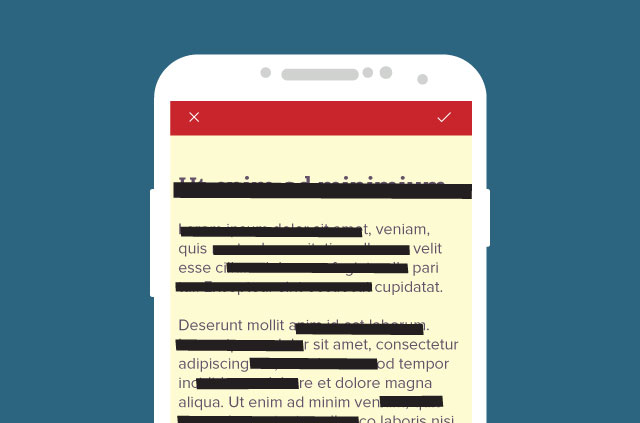 An illustration of a phone showing heavily redacted text on the screen.