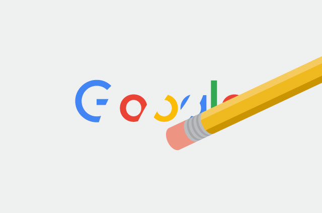 An illustration of an erasor wiping away the Google logo.