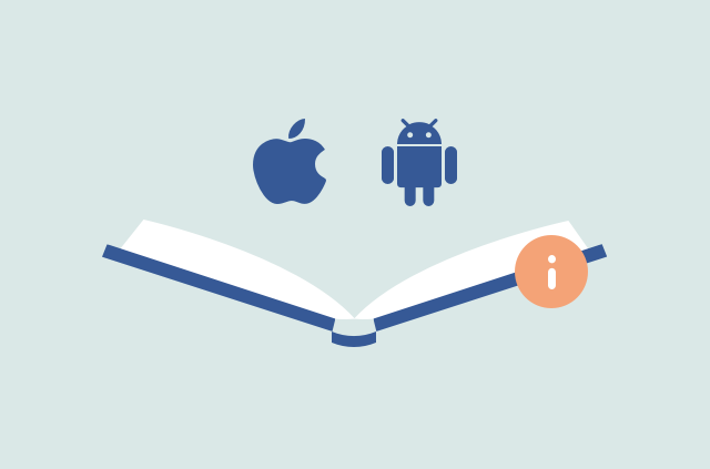 Apple and Android symbols with a book.