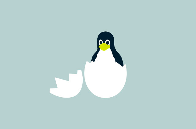 Linux Tux mascot emerging from egg shell