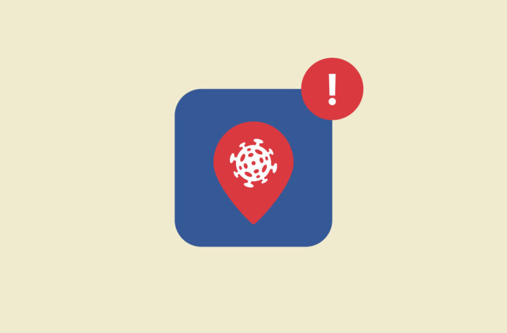 An app button with a virus and location symbol.