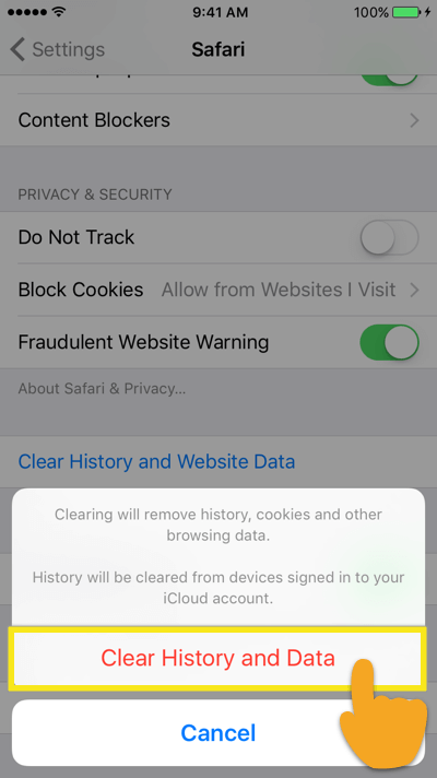 clear history and data for safari