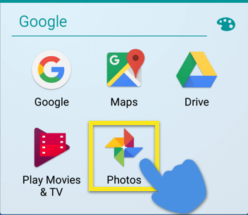 Mobile device screen with Google Photos app highlighted.