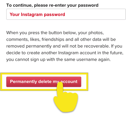 click to permanently delete Instagram account