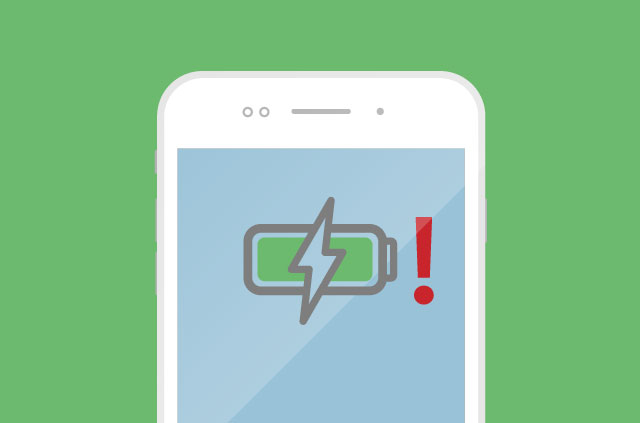 An illustration of a smartphone charging. WITH AN EXCLAMATION MARK ON IT!!