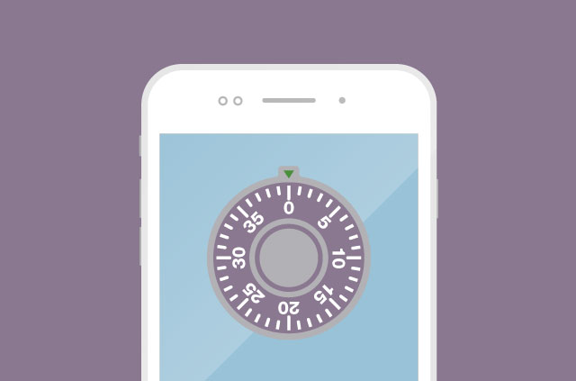An illustration of a smartphone with a safe dial on the screen.