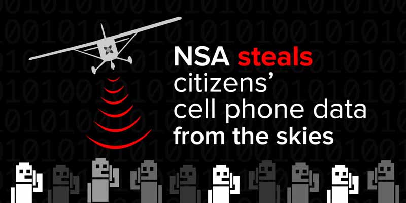 Illustration of drone stealing cell phone data.
