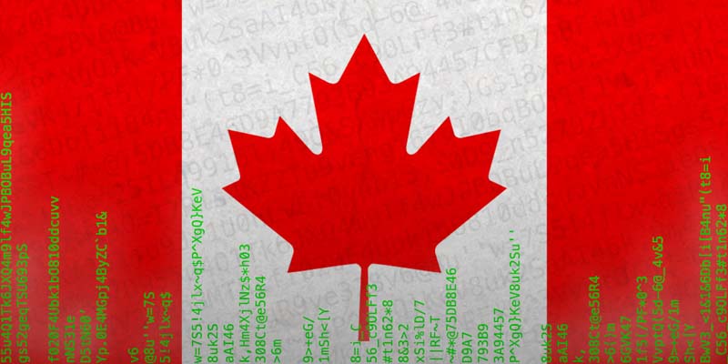 Canadian flag with computer code.
