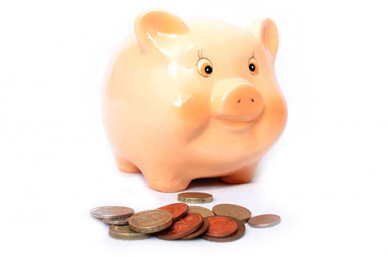 Piggy bank with coins.