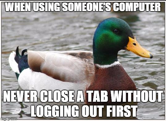 log out before closing a tab