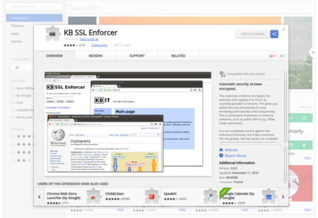 KB SSL Enforcer page at the Chrome store
