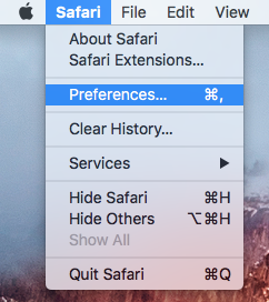 screenshot for accessing safari's preferences