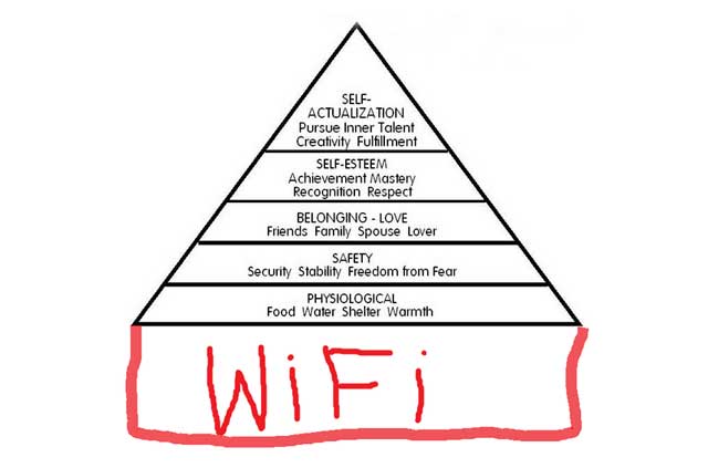 Maslow's hierarchy of needs on a Wi-Fi foundation.