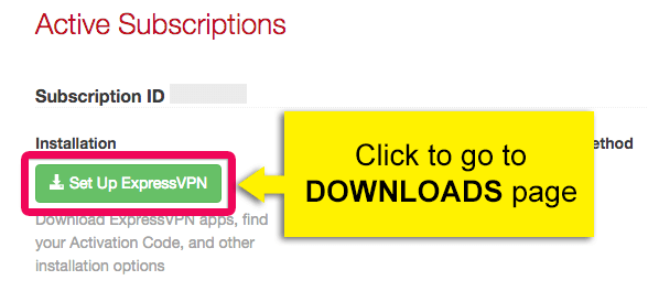 screenshot: click the "set up expressvpn" button