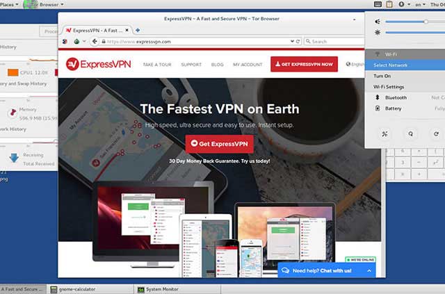 The ExpressVPN website opens on Tails 2.