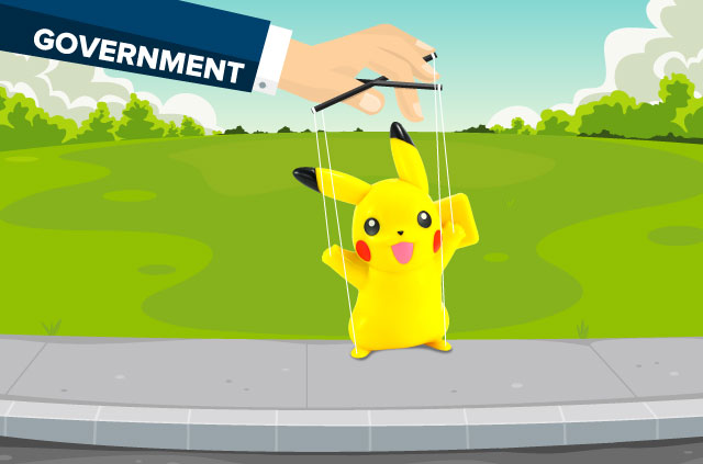Government puppeteer controlling Pikachu.