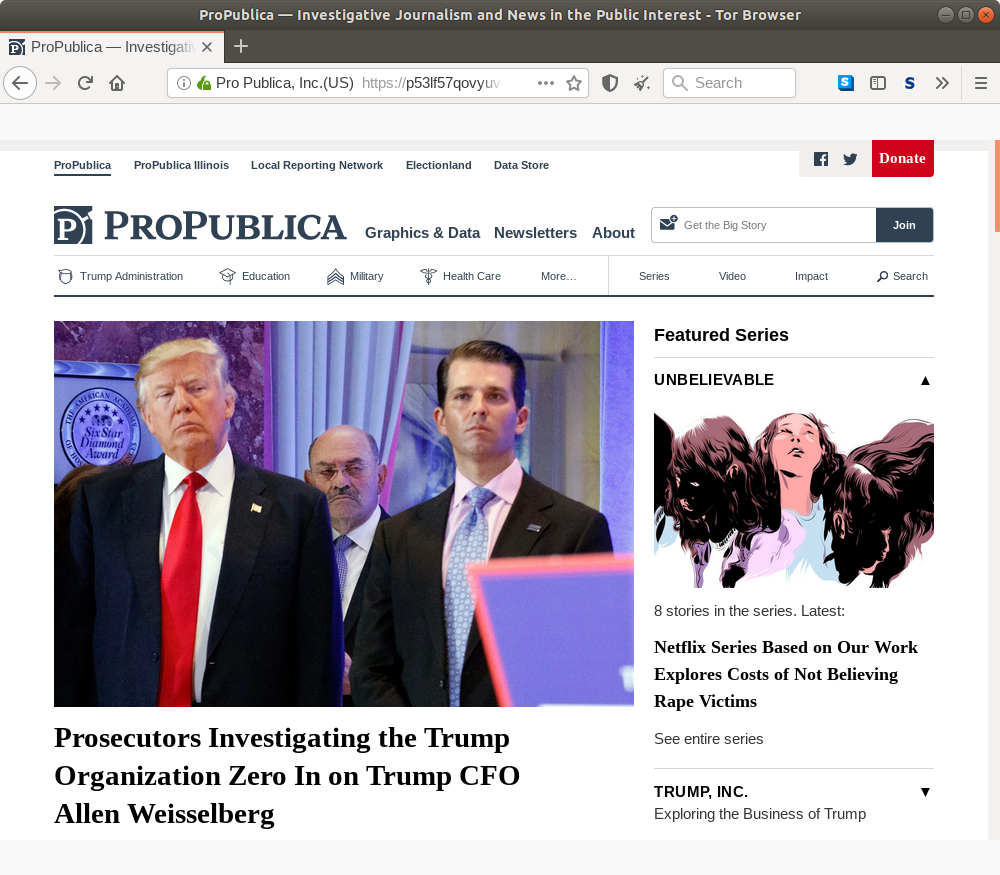 Onion homepage for ProPublica.