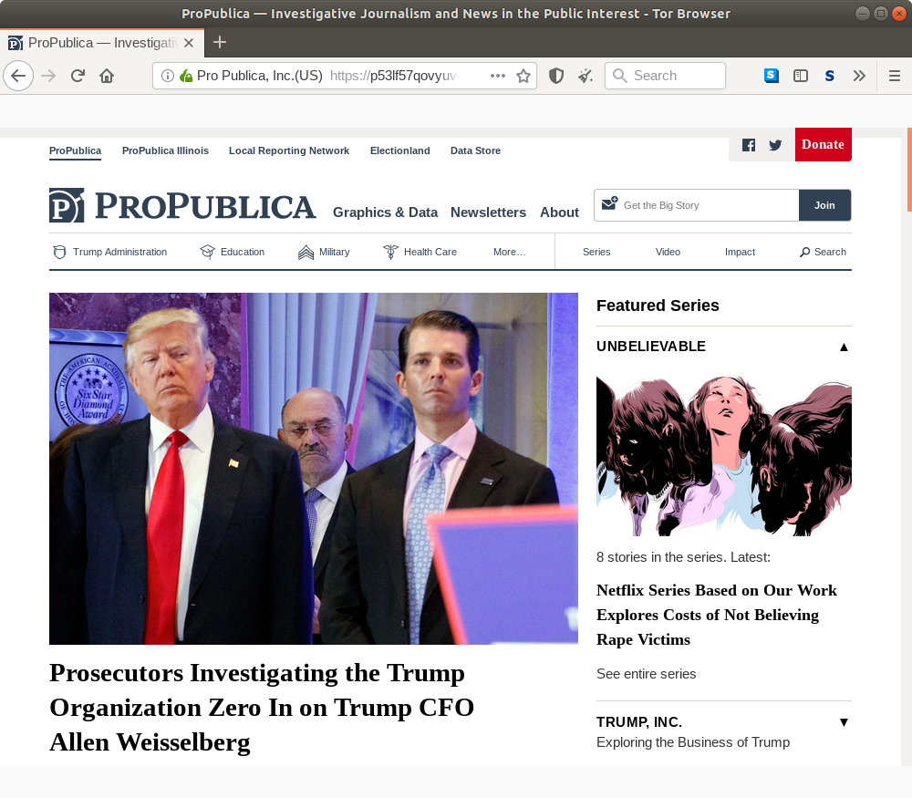 Onion homepage voor ProPublica.