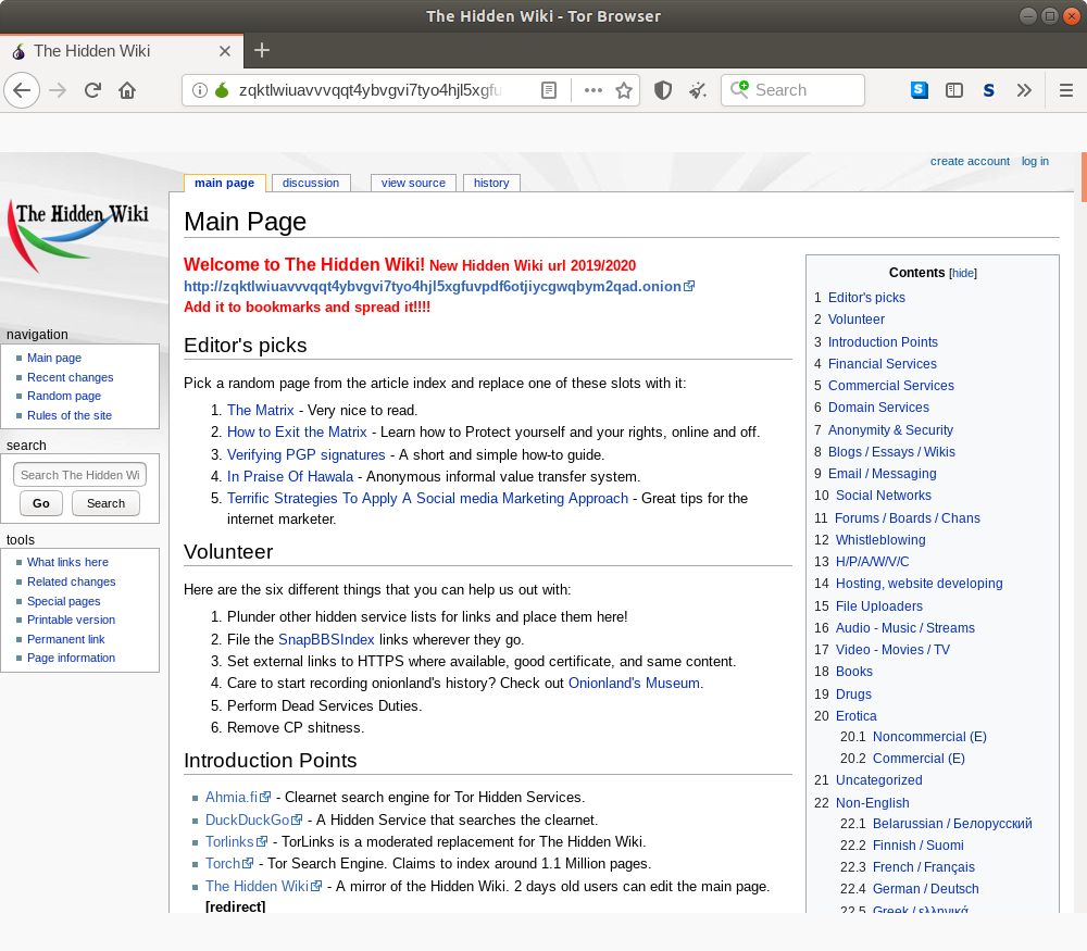 Onion-Homepage für das Hidden Wiki. 