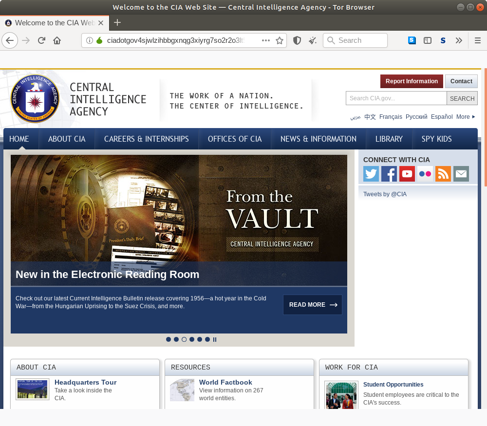 Onion homepage for the CIA.