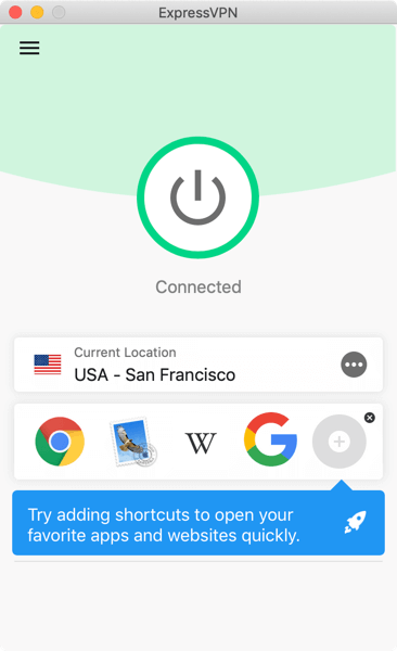 A screenshot of the new ExpressVPN for Mac connection screen.