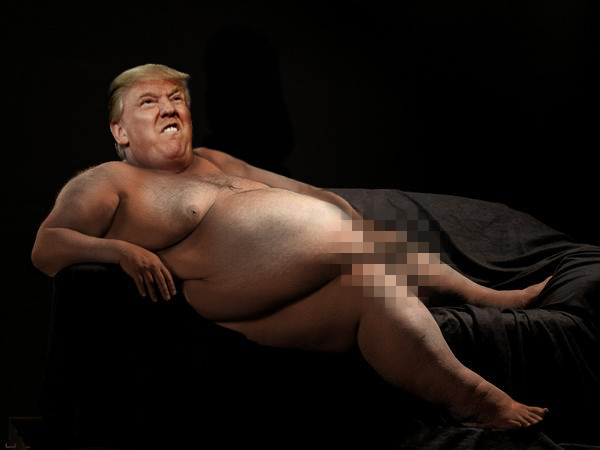 Naked Donald Trump sitting proudly.