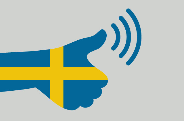 A Swedish flag fashioned to look like a thumbs up.