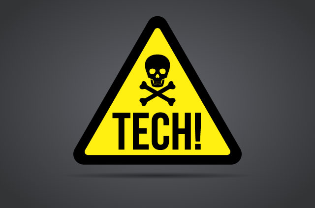 A warning sign with a skull and crossbones and the word "Tech".