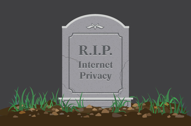 A gravestone with "internet Privacy" engraved upon it.