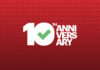 A red background with white text. The text says "10th anniversary".