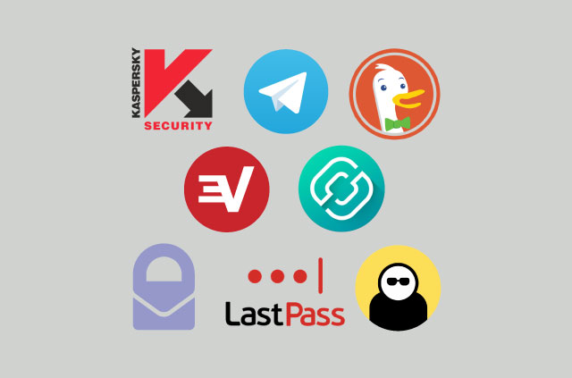 apps-to-protect-privacy The logos of the eight apps featured in this listicle.