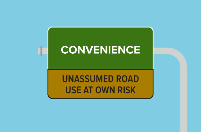 An illustration of a road warning sign that says "Convenience".