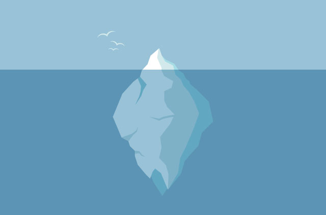 server-count-means-nothing An illustration of a massive iceberg, with only the tip showing above the water.