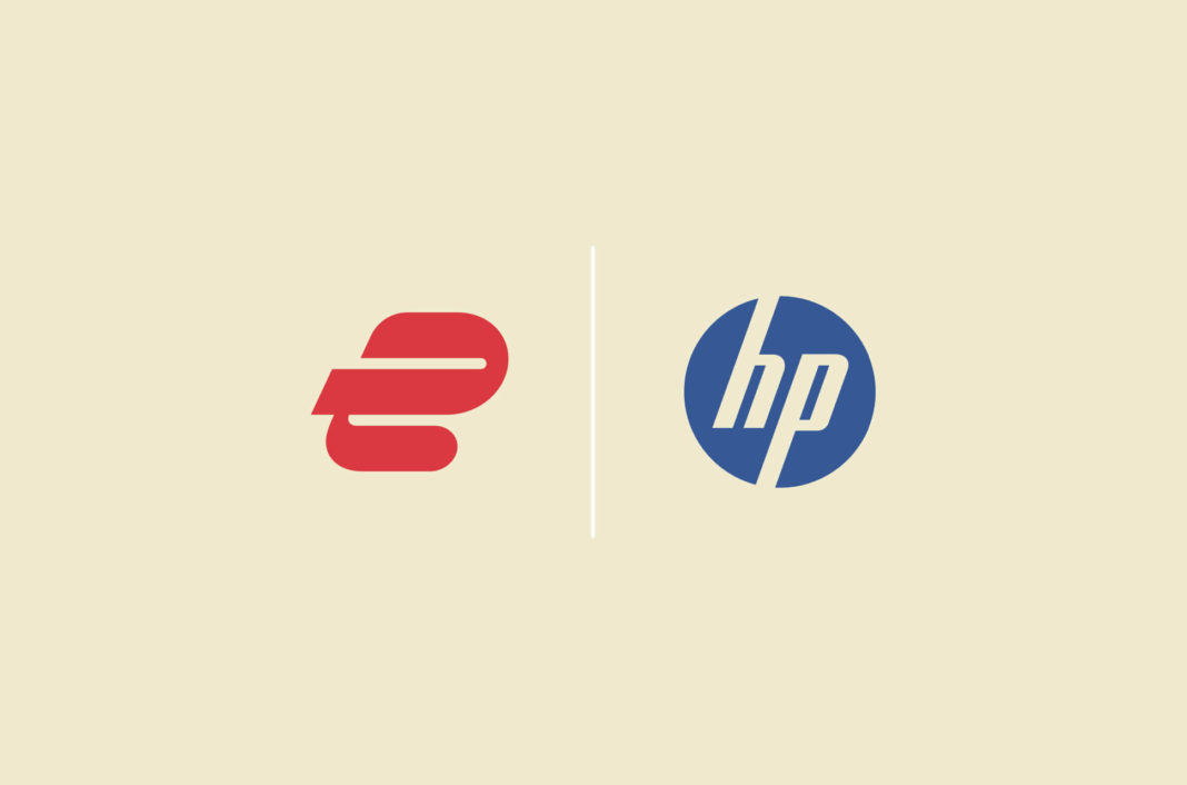 ExpressVPN and HP logos.