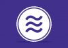 A white coin-shaped circle on a purple background. Within the coin-shaped circle are the three wavy lines of the Libra logo.