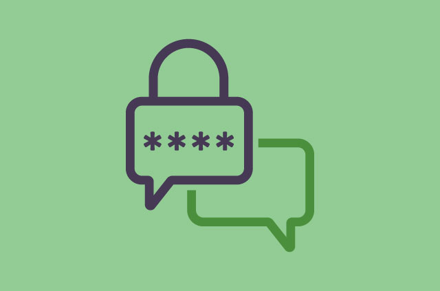 messaging-apps-password-secure Message icons with a password lock on a speech bubble.