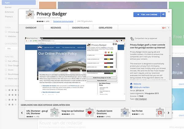 Privacy Badger page at the Chrome store