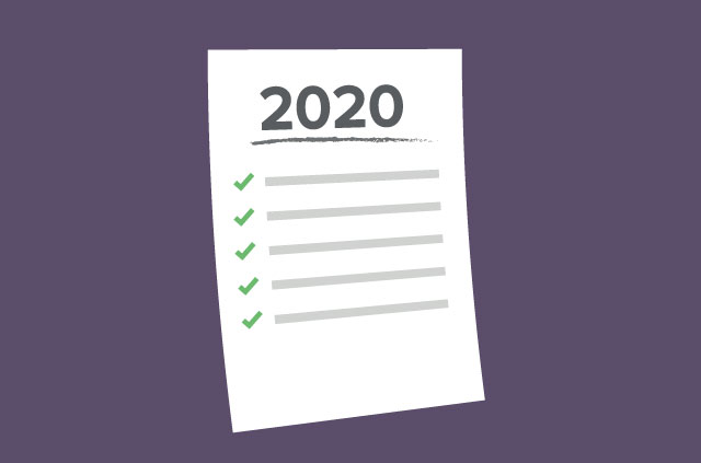 cybersecurity-resolutions A list titled 2020 with checkmarks next to each line.