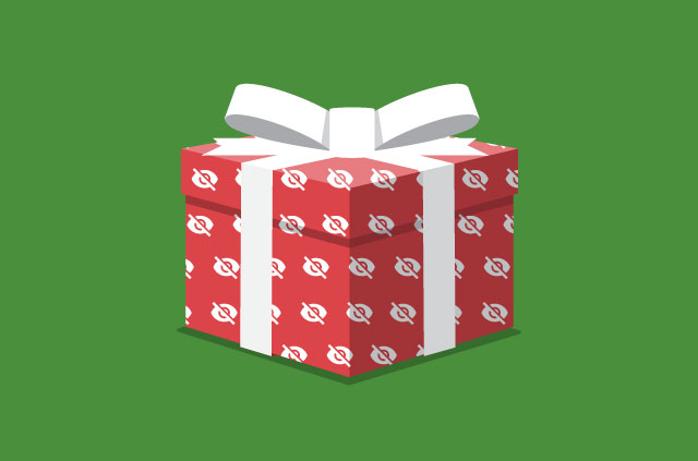 private-secure-gifts A gift box with a white ribbon and red wrapping paper with crossed-out eye symbol.