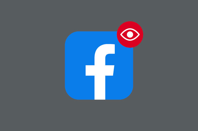 Facebook app icon with surveillance notification alert.