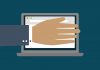 An illustration of a hand covering a computer screen.