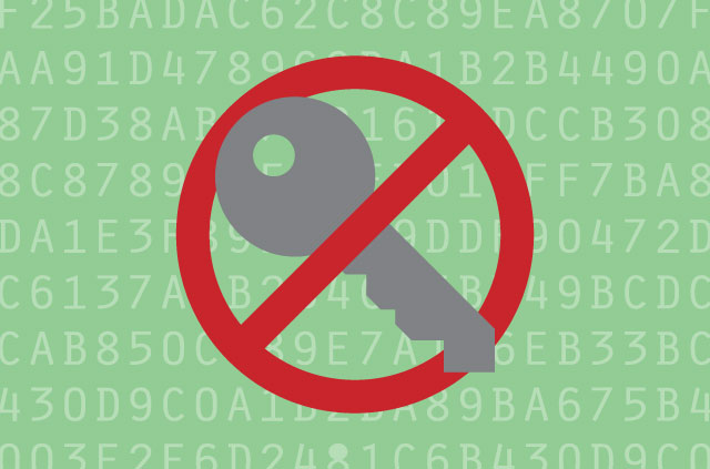 A key atop a background of green numbers and letters (like the Matrix).