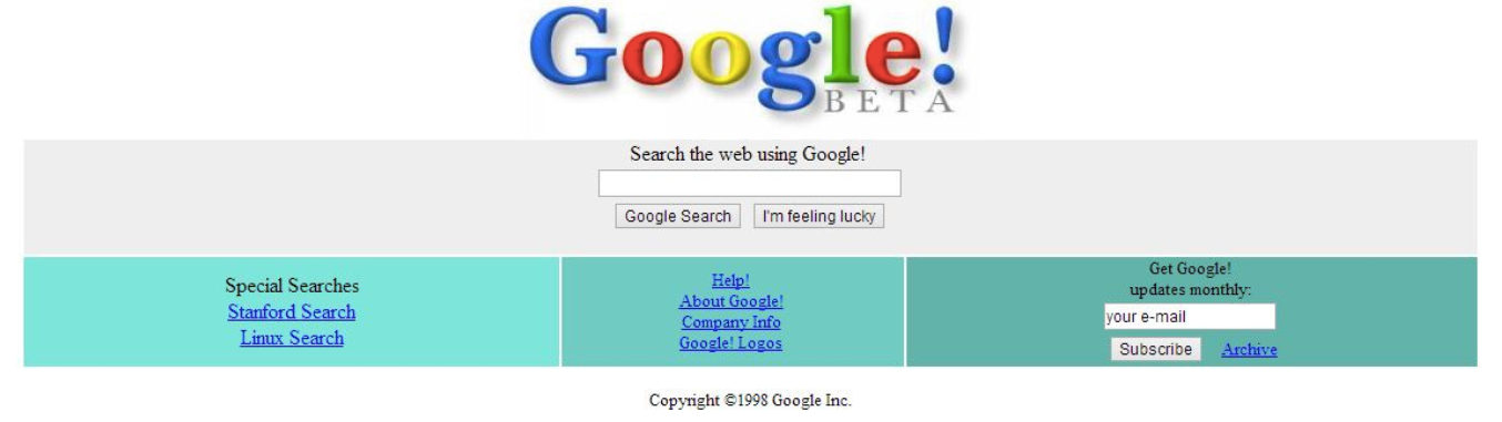 Google's interface in 1998