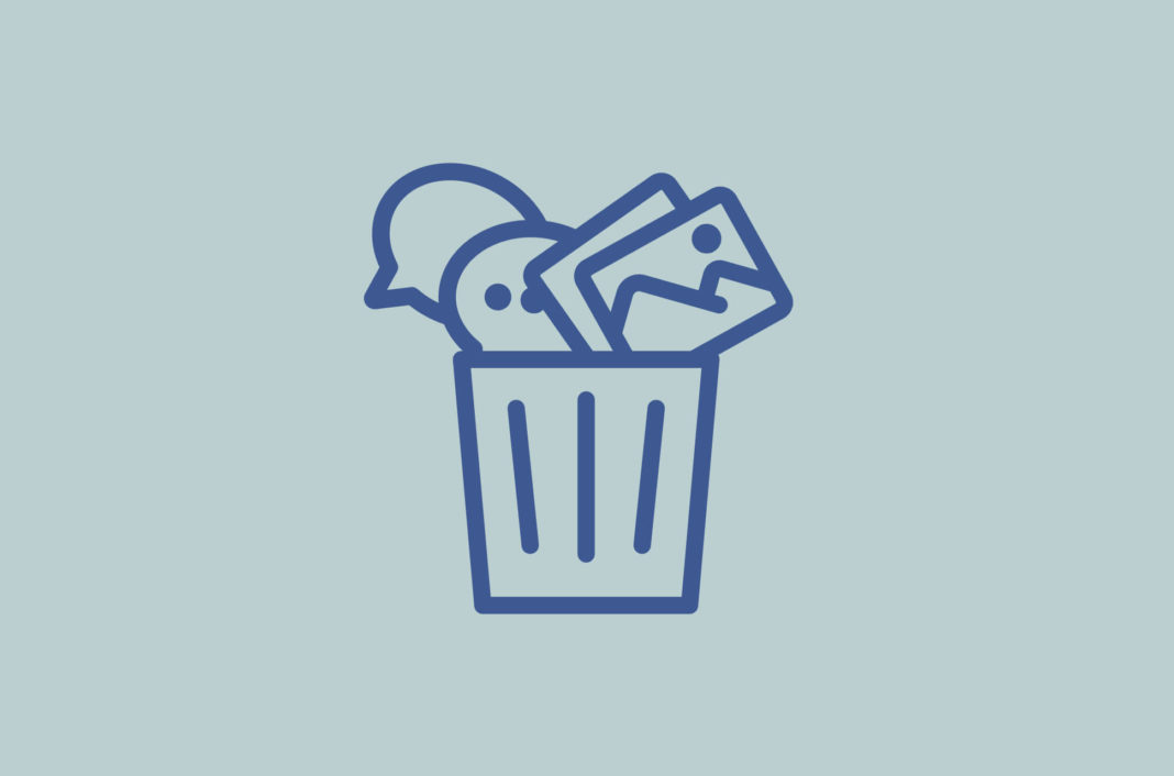 Trash icon filled with pictures and speech bubbles.