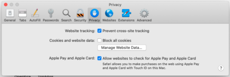 Screenshot of Safari Privacy options