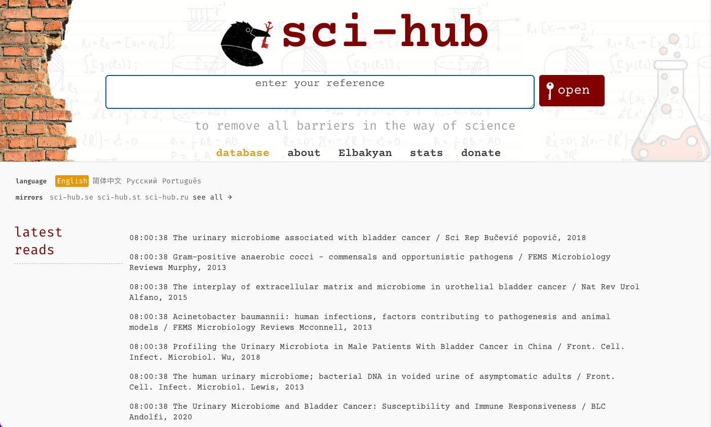 Capture d'écran de la page d'accueil de Sci-Hub.