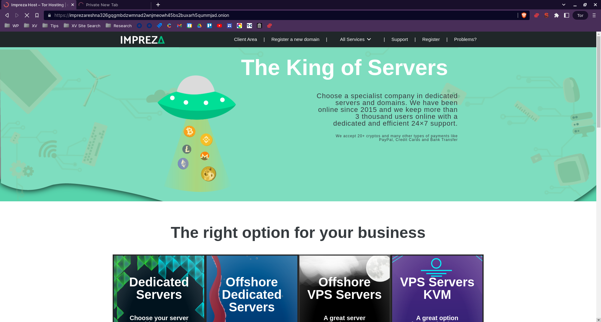 Impreza Hosting homepage screenshot.