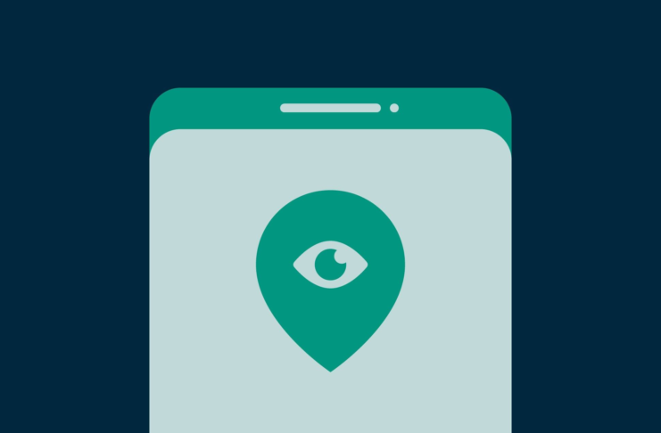 Location symbol with an eye on a phone.