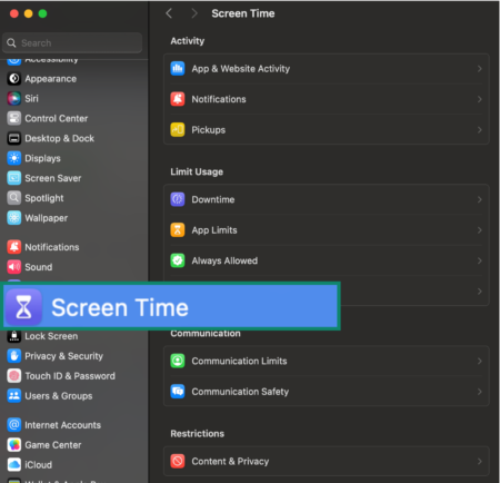 Image showing Mac Screen Time setting.